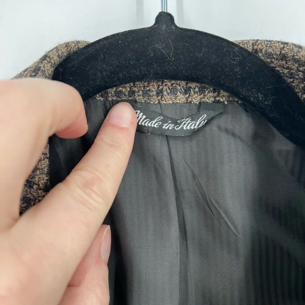Vintage Vito Rufolo Silk Wool Sport Coat Blazer size 43E brown herringbone plaid